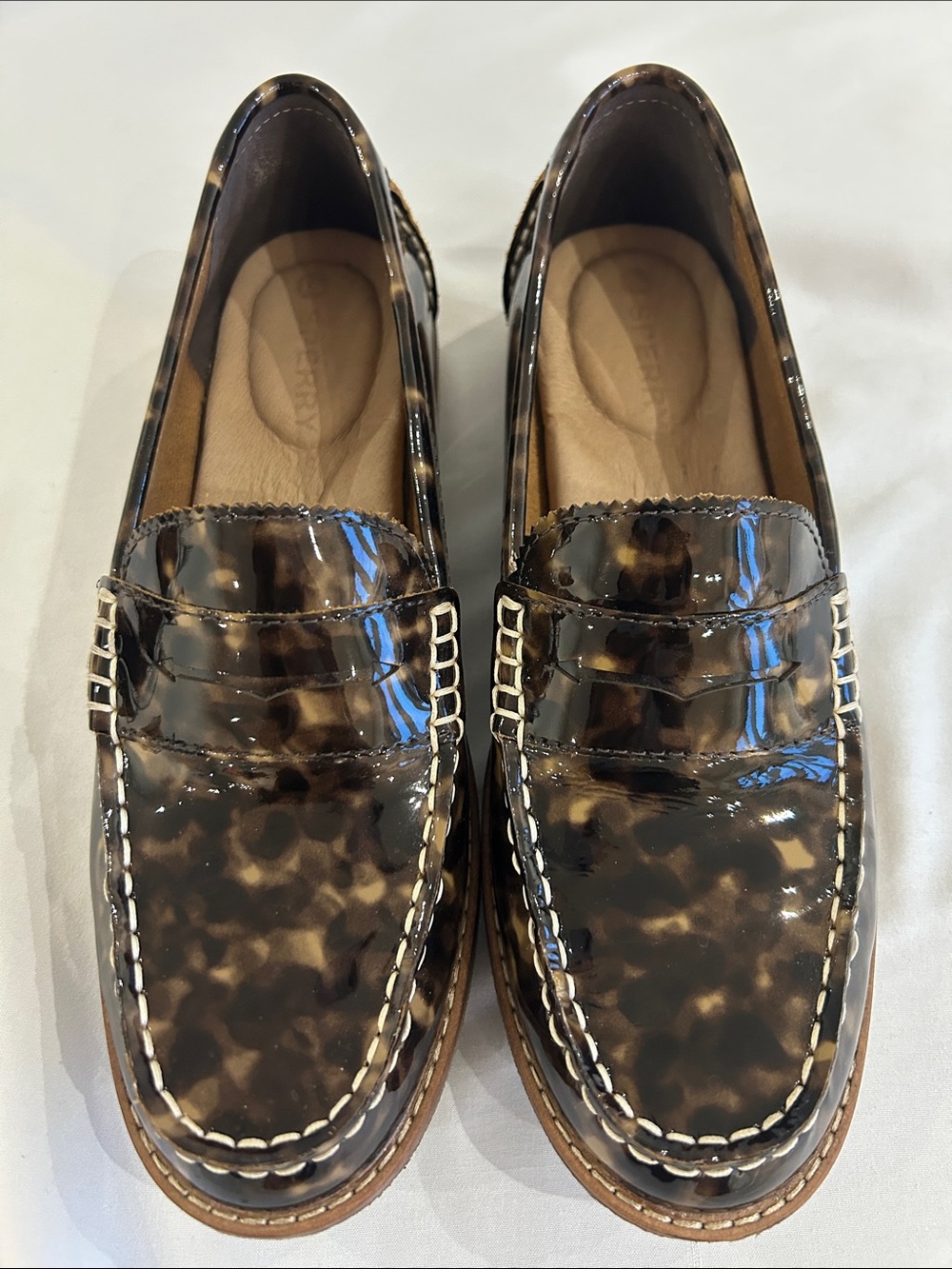 Women’s Sperry Tortoise-Pattern Patent Penny Loafers in Brown
